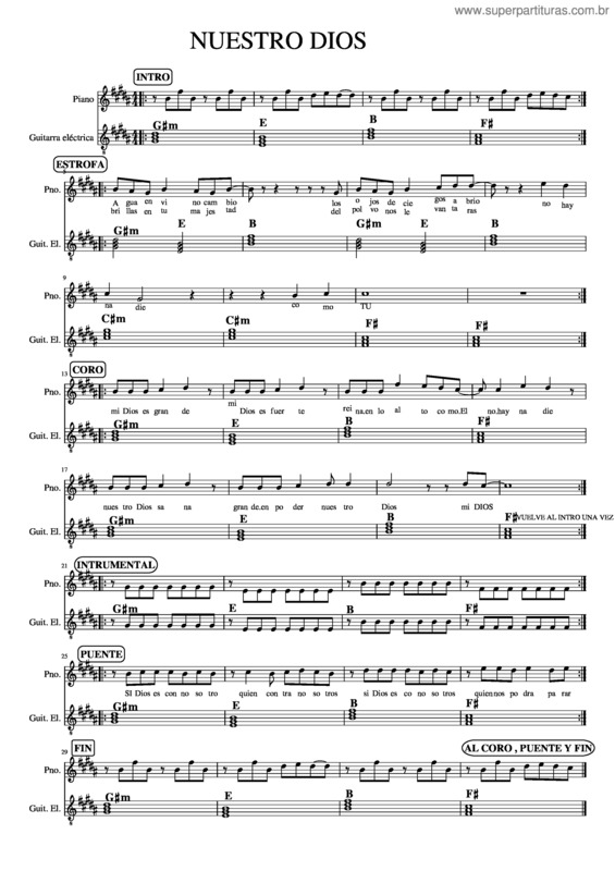 Partitura da música Nuestro Dios Agua En Vino Cambio