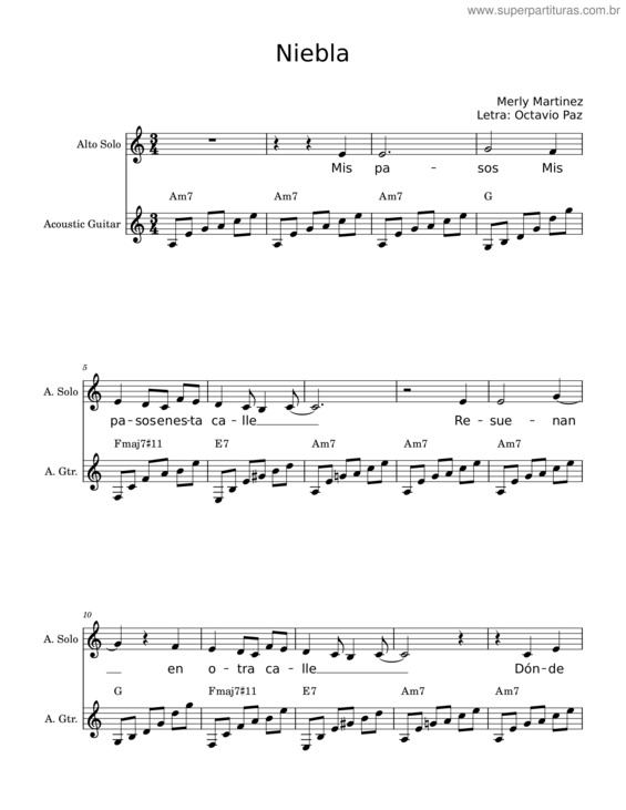 Partitura da música Nueva Versión De Niebla