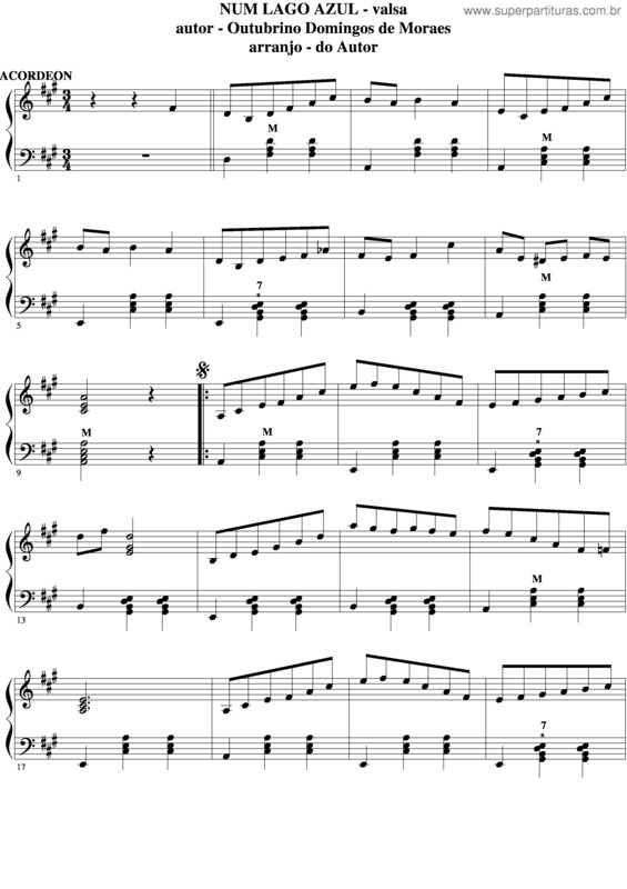 Partitura da música Num Lago Azul v.2