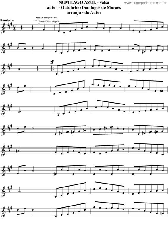 Partitura da música Num Lago Azul v.3