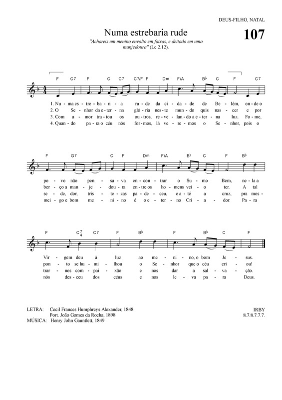 Partitura da música Numa Estrebaria Rude
