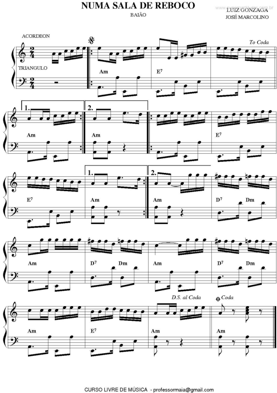 Partitura da música Numa Sala de Reboco