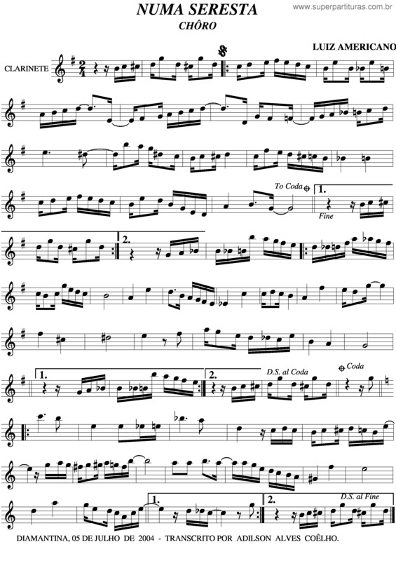 Partitura da música Numa Seresta v.2