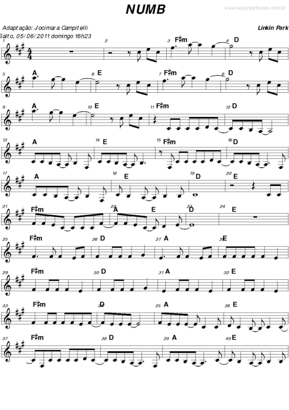 Partitura da música Numb