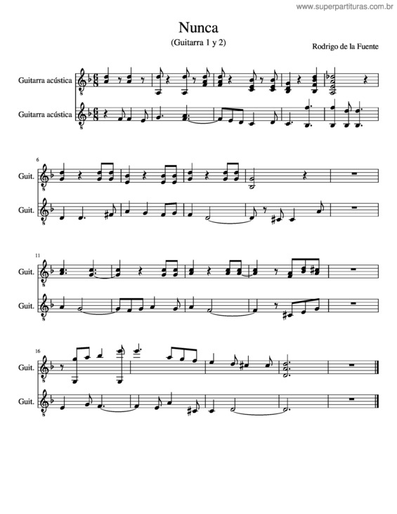 Partitura da música Nunca – Adaptación Rodrigo De La Fuente