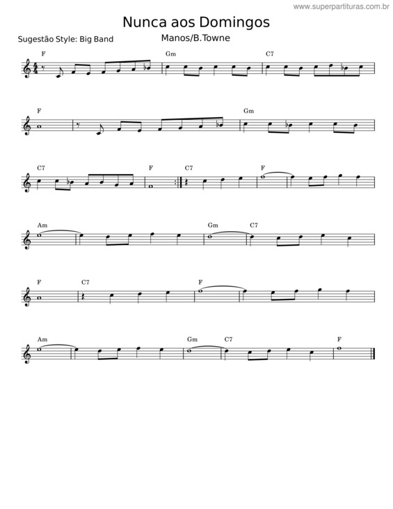 Partitura da música Nunca Aos Domingos – Manos