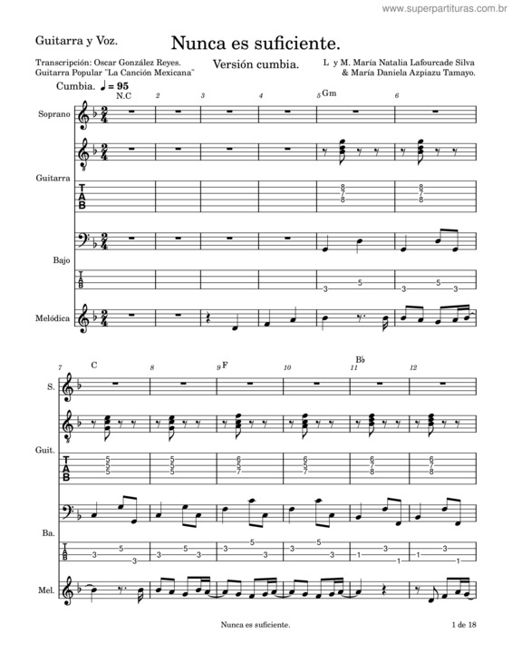 Partitura da música Nunca Es Suficiente – Ángeles Azules Nunca
