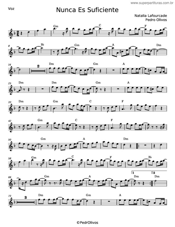 Partitura da música Nunca Es Suficiente – Natalia Lafourcade v.3