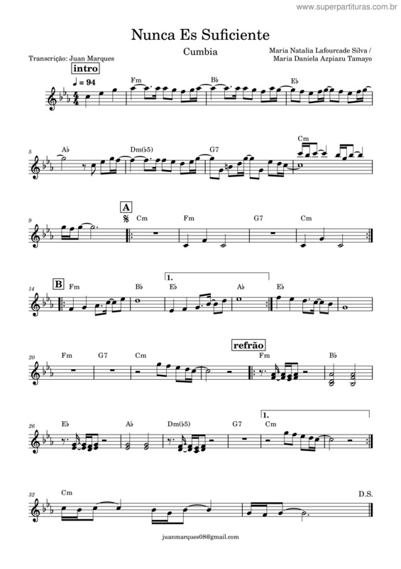 Partitura da música Nunca Es Suficiente v.3