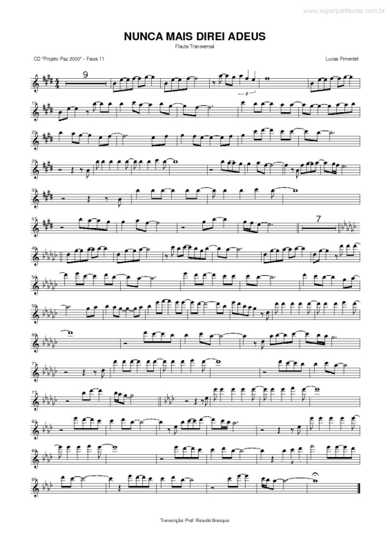 Partitura da música Nunca Mais Direi Adeus