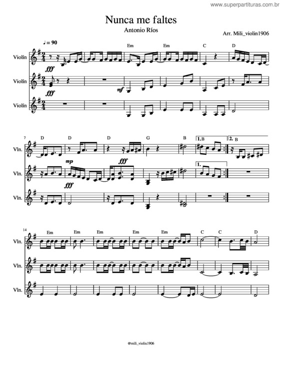 Partitura da música Nunca Me Faltes – Antonio Ríos