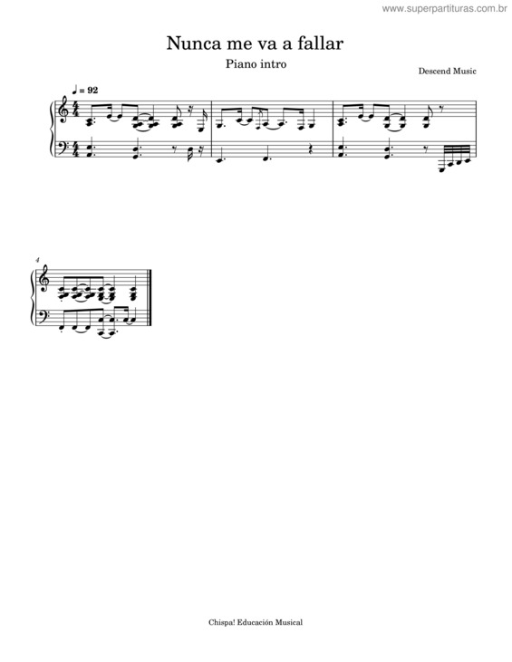 Partitura da música Nunca Me Va A Fallar – Descend Nunca Me Va A Fallar