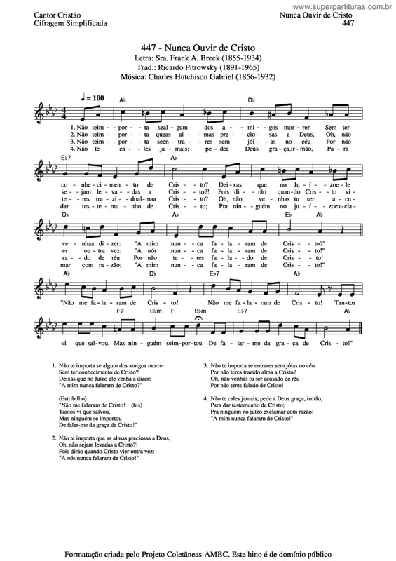 Partitura da música Nunca Ouvir De Cristo