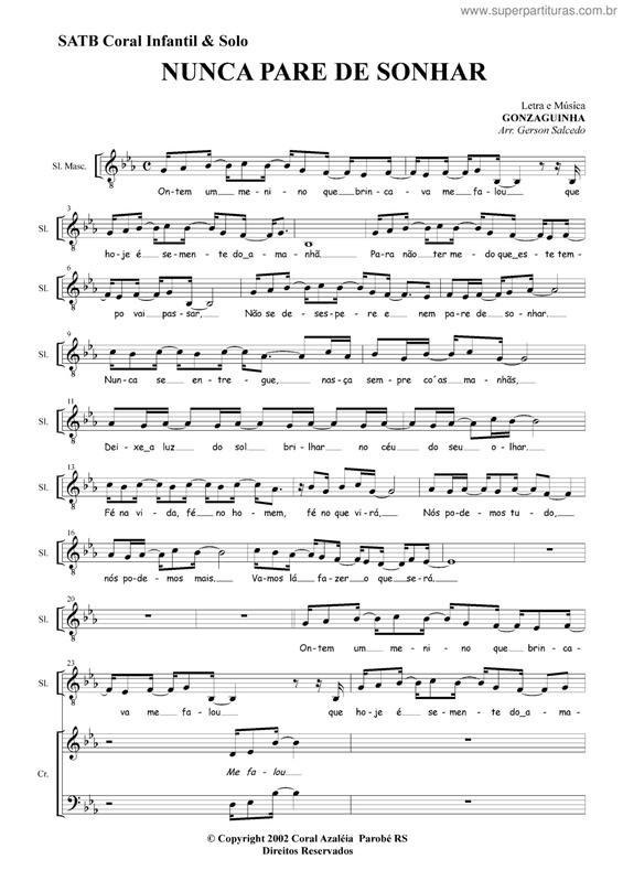 Partitura da música Nunca Para De Sonhar