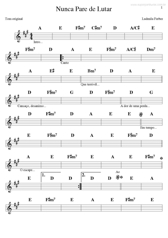 Partitura da música Nunca Pare De Lutar