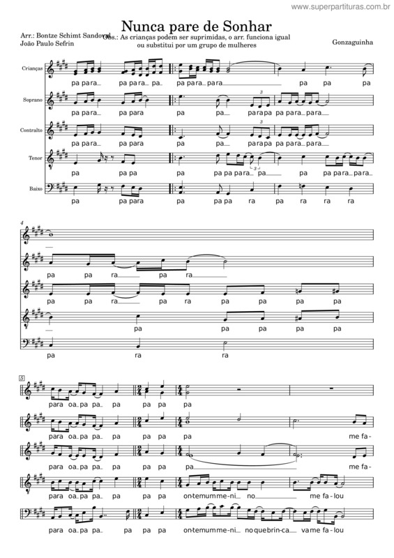 Partitura da música Nunca Pare De Sonhar
