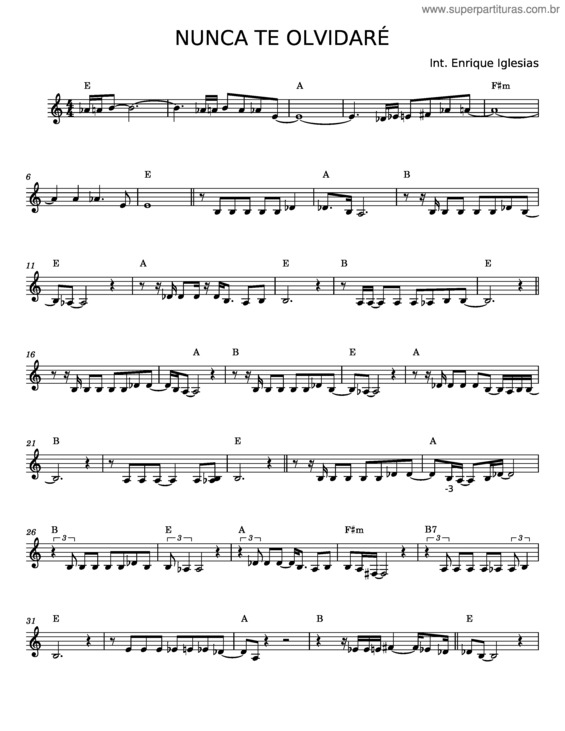 Partitura da música Nunca Te Olvidaré – Enrique Iglesias