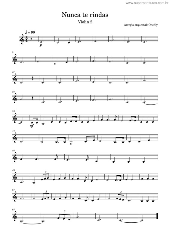 Partitura da música Nunca Te Rindas