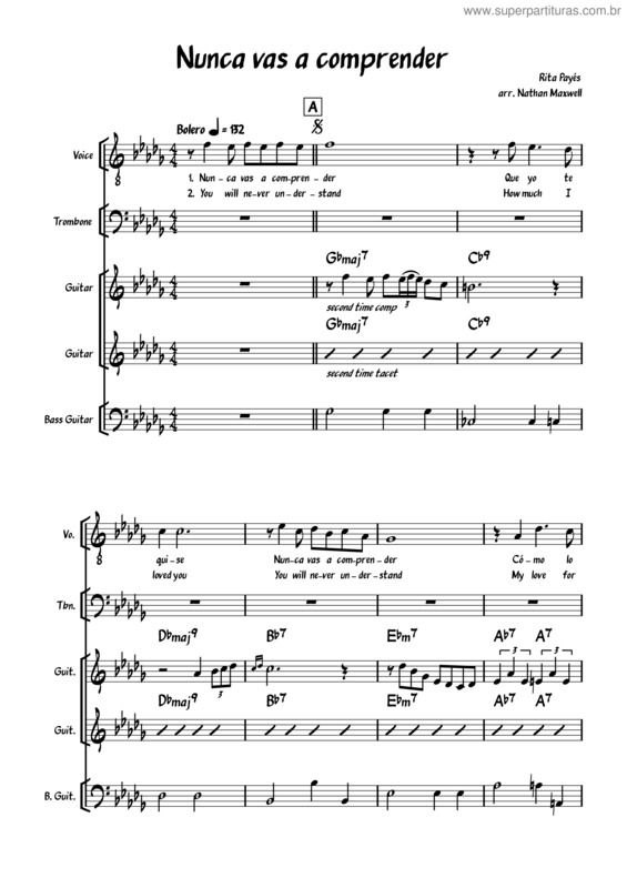 Partitura da música Nunca Vas A Comprender – Rita Payés v.2