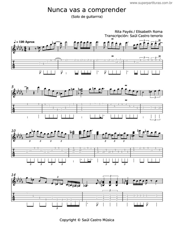 Partitura da música Nunca Vas A Comprender – Rita Payés