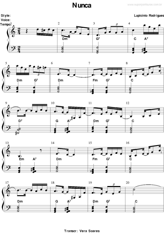 Partitura da música Nunca