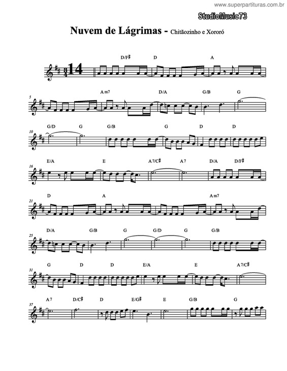 Partitura da música Nuvem de Lágrimas v.2