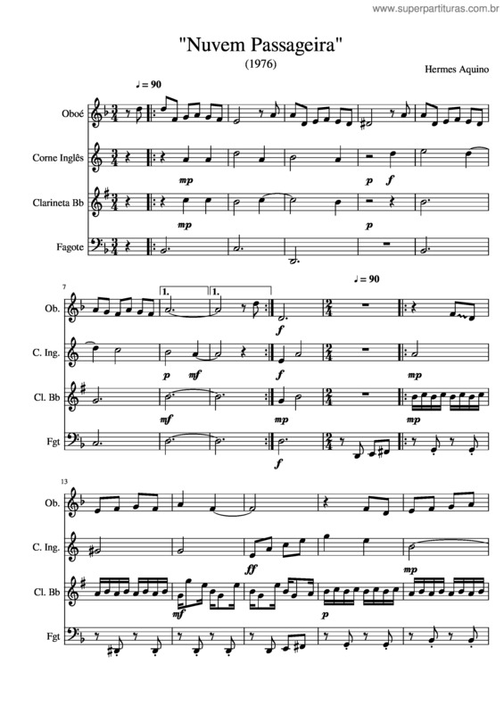 Partitura da música Nuvem Passageira