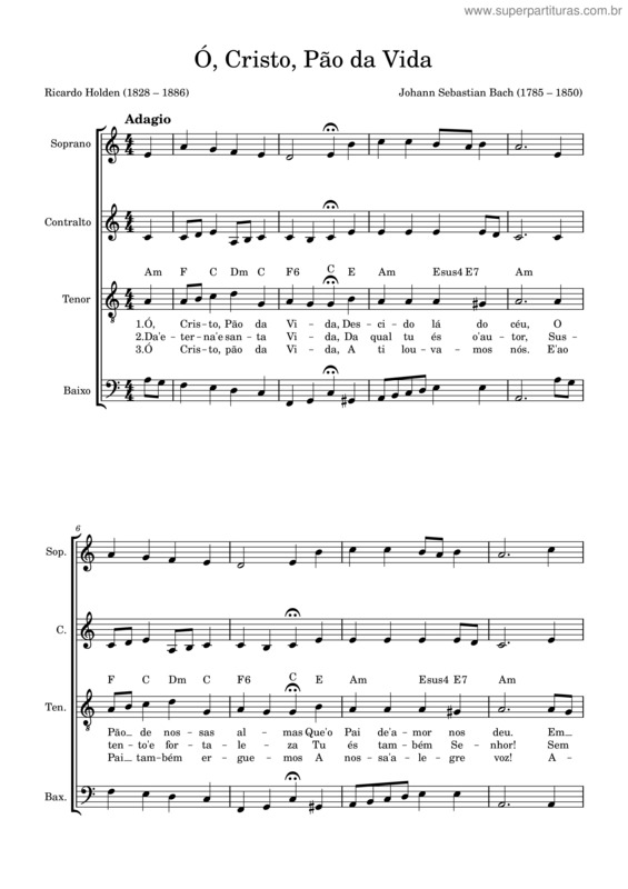 Partitura da música Ó, Cristo, Pão Da Vida – Richard Holden