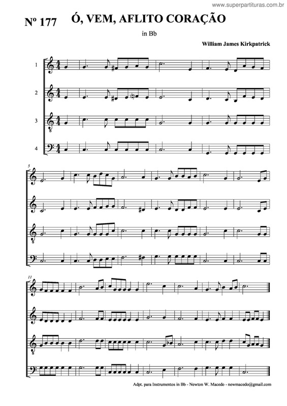 Partitura da música Ó, Vem, Aflito Coração