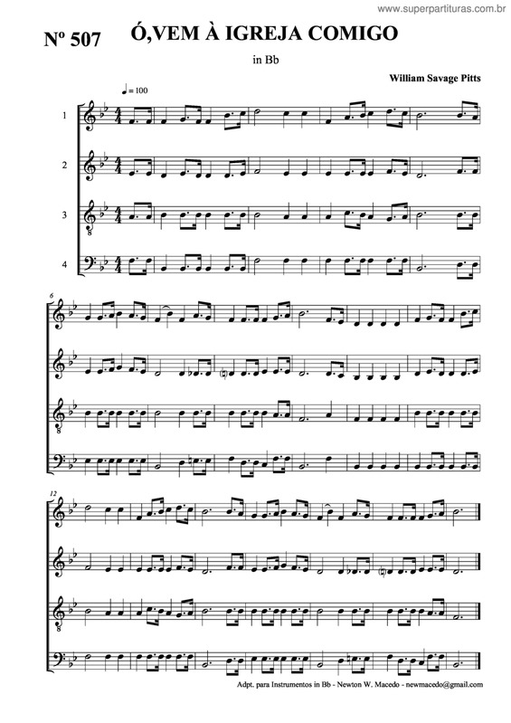Partitura da música Ó, Vem À Igreja Comigo