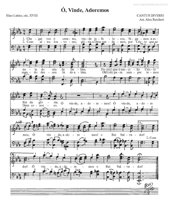 Partitura da música Ó, Vinde, Adoremos