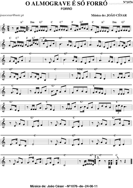 Partitura da música O Almograve é só Forró