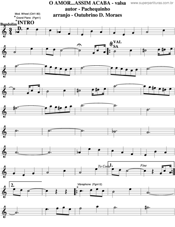 Partitura da música O Amor, Assim Acaba v.2