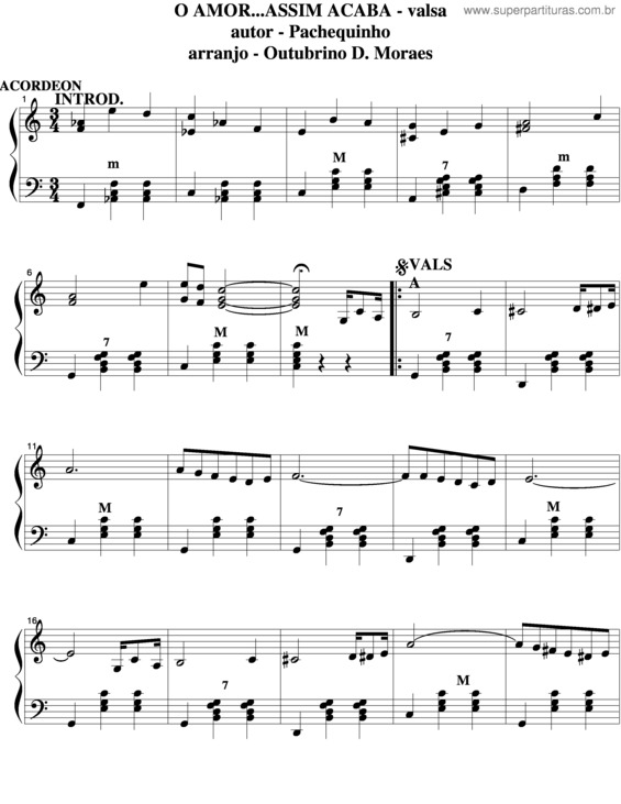 Partitura da música O Amor, Assim Acaba