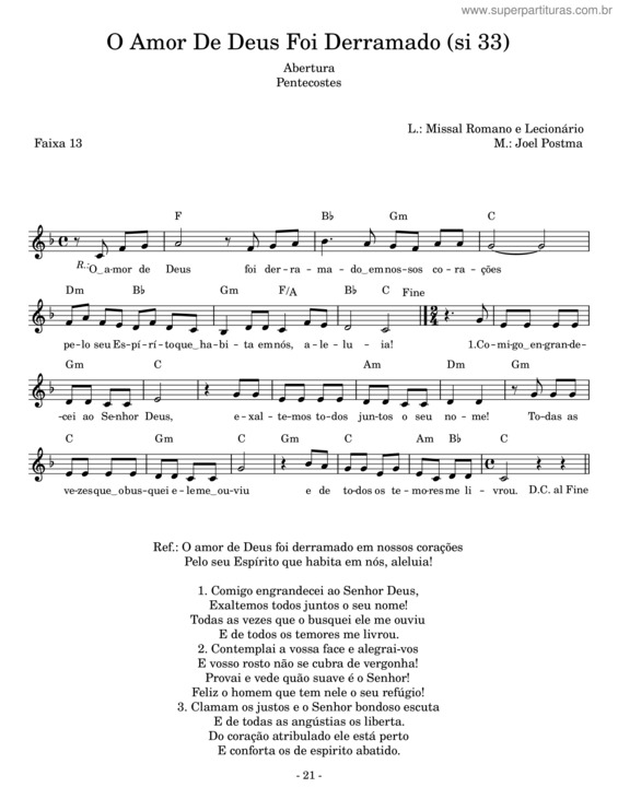 Partitura da música O Amor De Deus Foi Derramado – Joel Postma