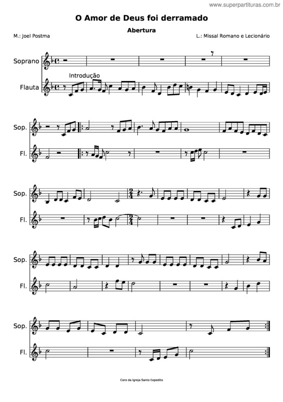 Partitura da música O Amor De Deus Foi Derramado