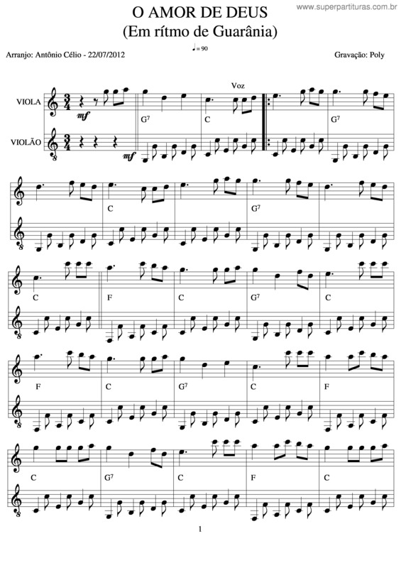 Partitura da música O Amor De Deus