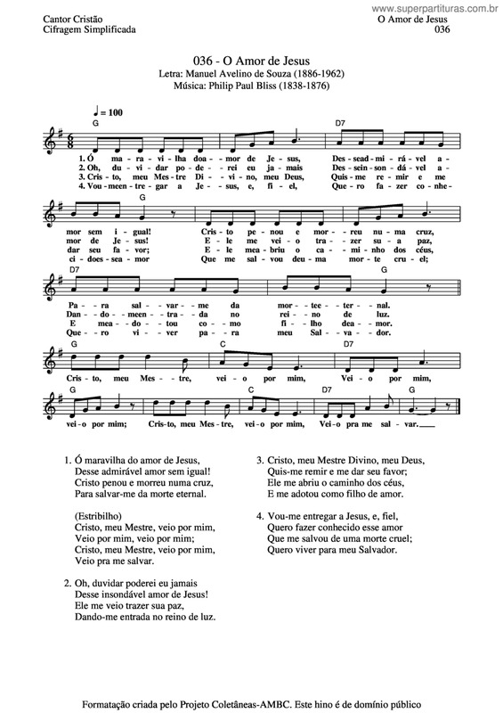 Partitura da música O Amor De Jesus v.2