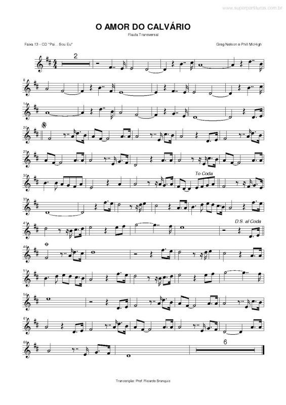 Partitura da música O Amor do Calvário