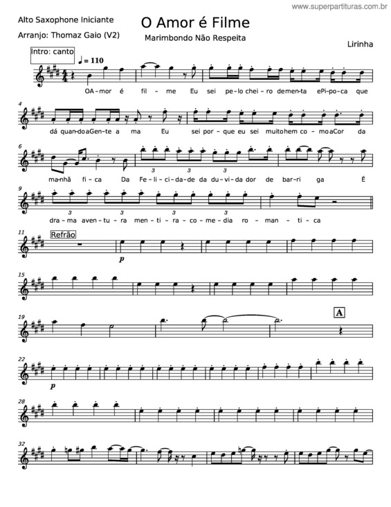Partitura da música O Amor É Filme