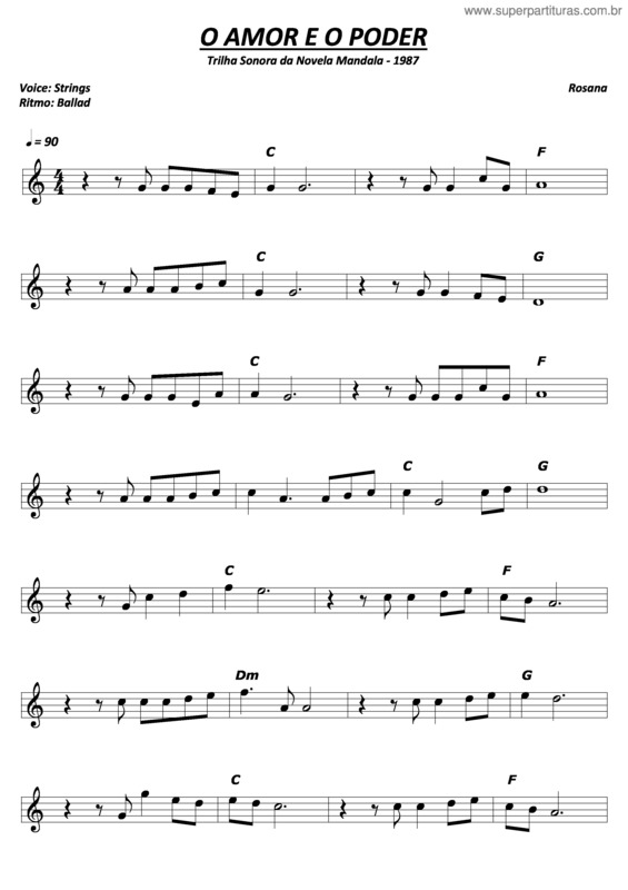 Partitura da música O Amor e o Poder