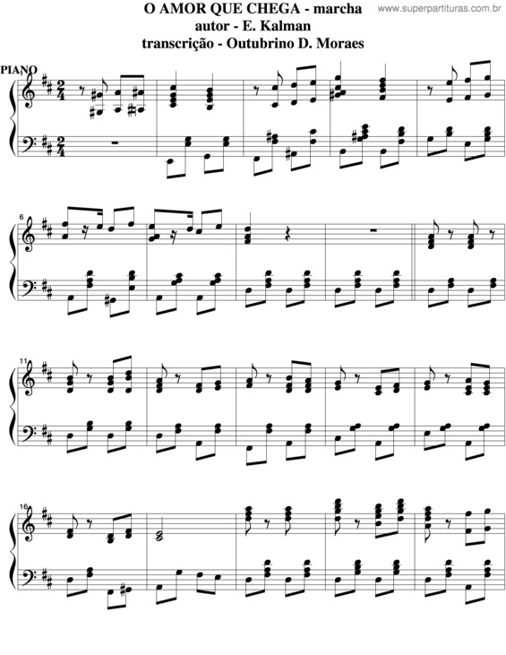 Partitura da música O Amor Que Chega