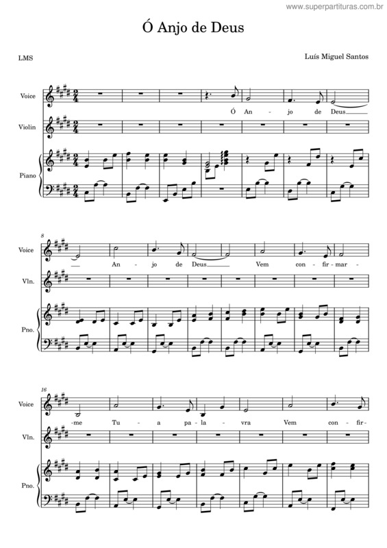 Partitura da música Ó Anjo De Deus – Luís Miguel Santos