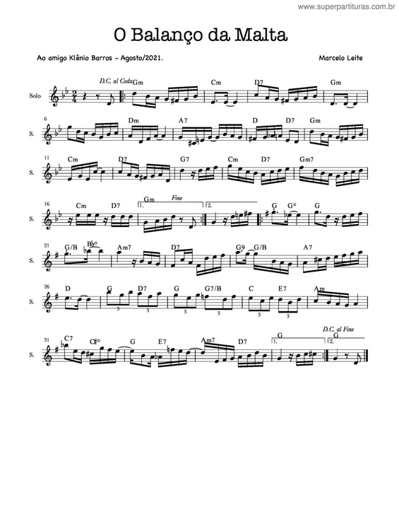 Partitura da música O Balanço Da Malta