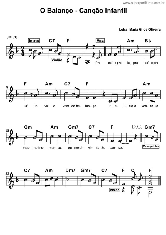 Partitura da música O Balanço