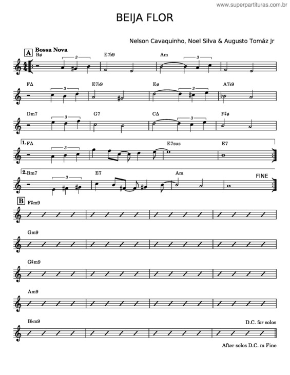 Partitura da música O Beija Flor – Mário Mascarenhas