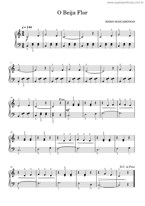 Partitura da música O Beija Flor