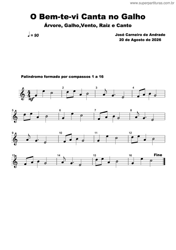 Partitura da música O Bem-Te-Vi Canta No Galho