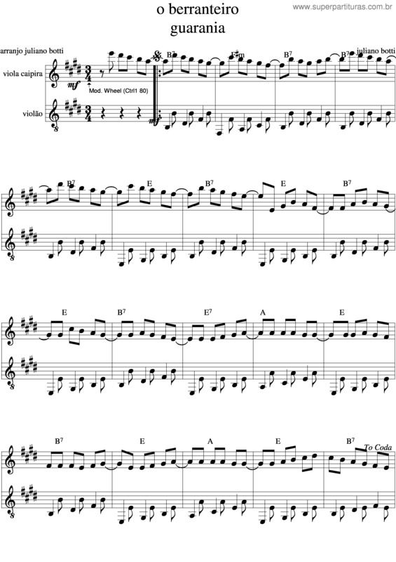 Partitura da música O Berranteiro