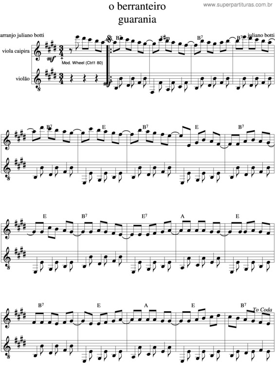 Partitura da música O Berranteiro